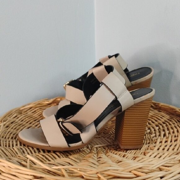 Christian Siriano Taupe Crisscrossed Strappy Block Heel Sandals Women's Size 9 - Picture 4 of 13